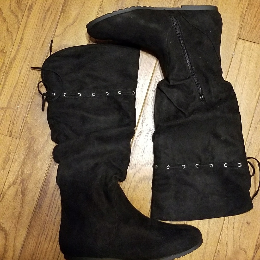 Black calf length boots